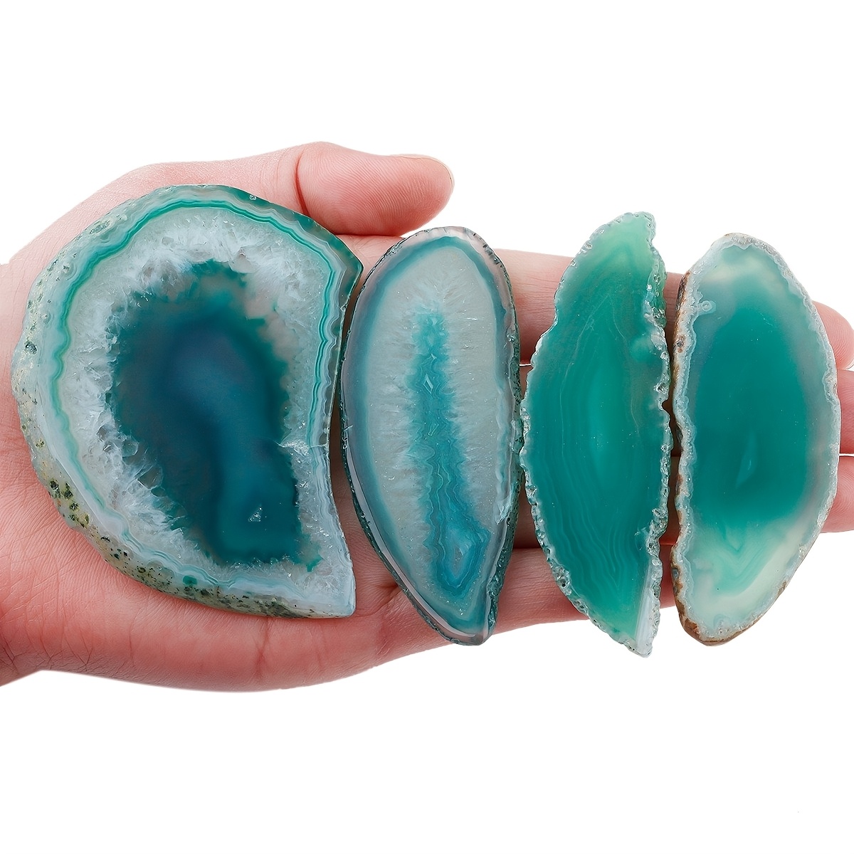 12pcs Natural Teal Green Banded Agate Geode Slices for Craft Making
