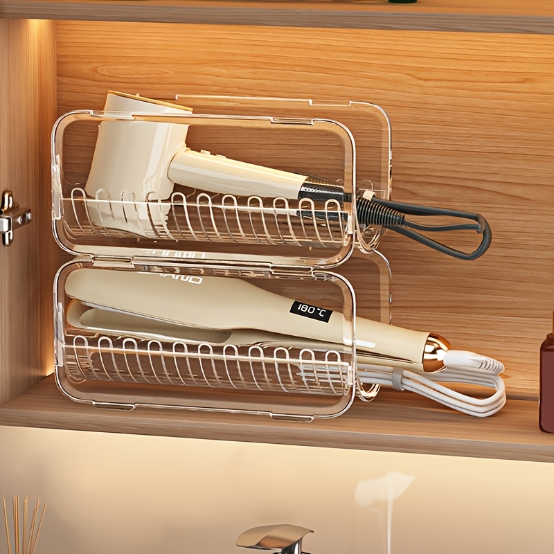 TEMU 2pcs Curling Iron Storage Rack, Hair Dryer Storage Box, Curling Wand Organizer, Item Storage Shelf, Flat Iron Organizer, Hair Straightener