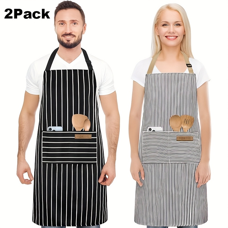 TEMU 2 Pack Tablier Professionnel, Ajustable pour Hommes/Femmes avec Grande Poche, Cuisine Pâtisserie Grillade, Polyester (Noir, Blanc)
