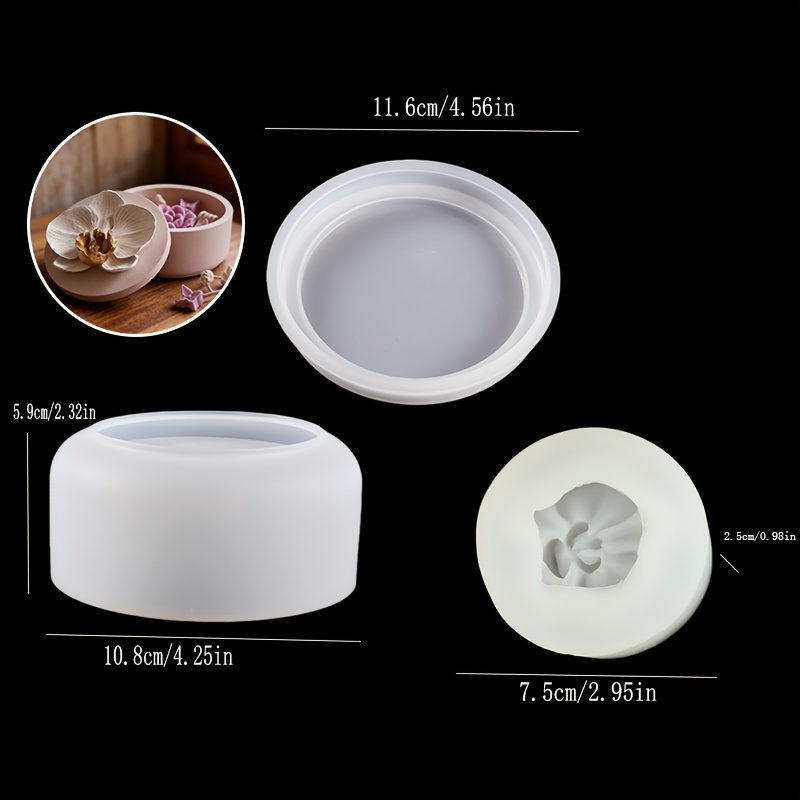 TEMU Molde de silicona DNEJIU de 2 piezas para resina epoxi, cemento y yeso - Molde de tarro de almacenamiento y flor de con fácil para manualidades