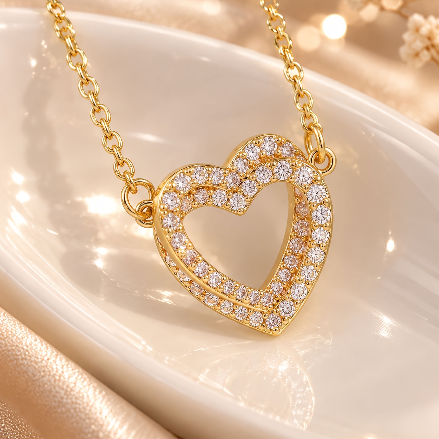 Light Luxury Double Heart Stainless Steel Pendant Necklace