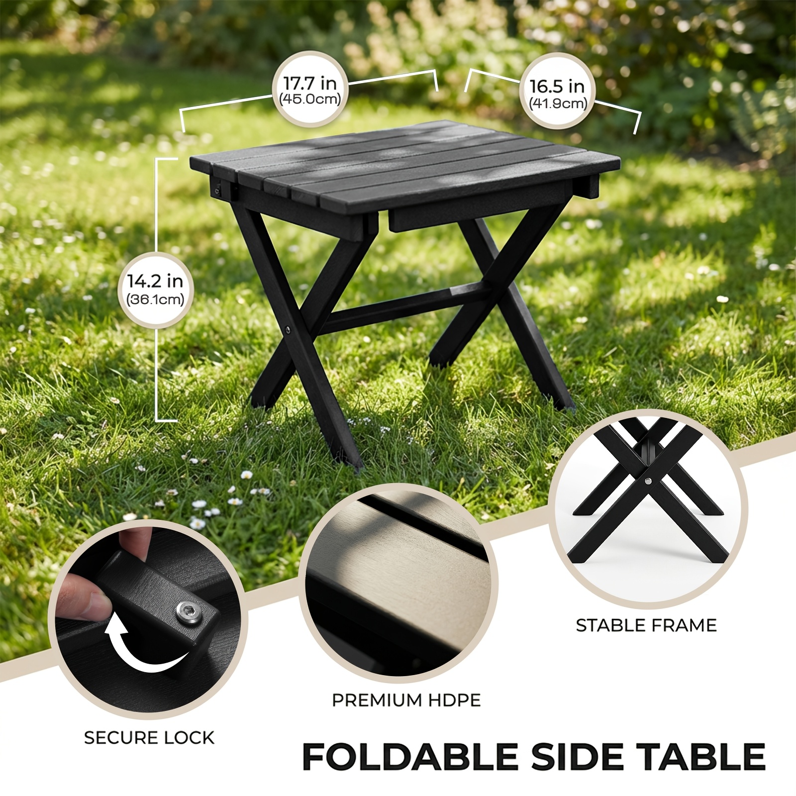 Collapsible Outdoor Side Table, Durable HDPE Adirondack Table, Convenient Portable End Table, Resistant to Weather for Camping, RV, Poolside, Garden, Suitable for Indoor And Outdoor Use