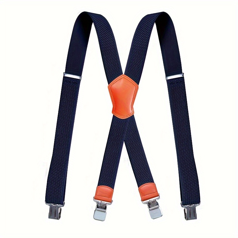 

1pc Suspenders For Men Work Outdoor Hunting Motorbiking Skiing, 1.5inch Wide 4 Strong Clamp, Gourd Shape Orange Leather, Adjustable Elastic Men's Suspenders Trouser Braces