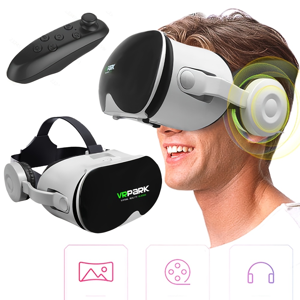 VR Glasses with 3D Display Wireless VR Headset with Sensor, 360°  Rotation, USB-Powered (Rechargeable Battery) Compatible with Mobile Pho
