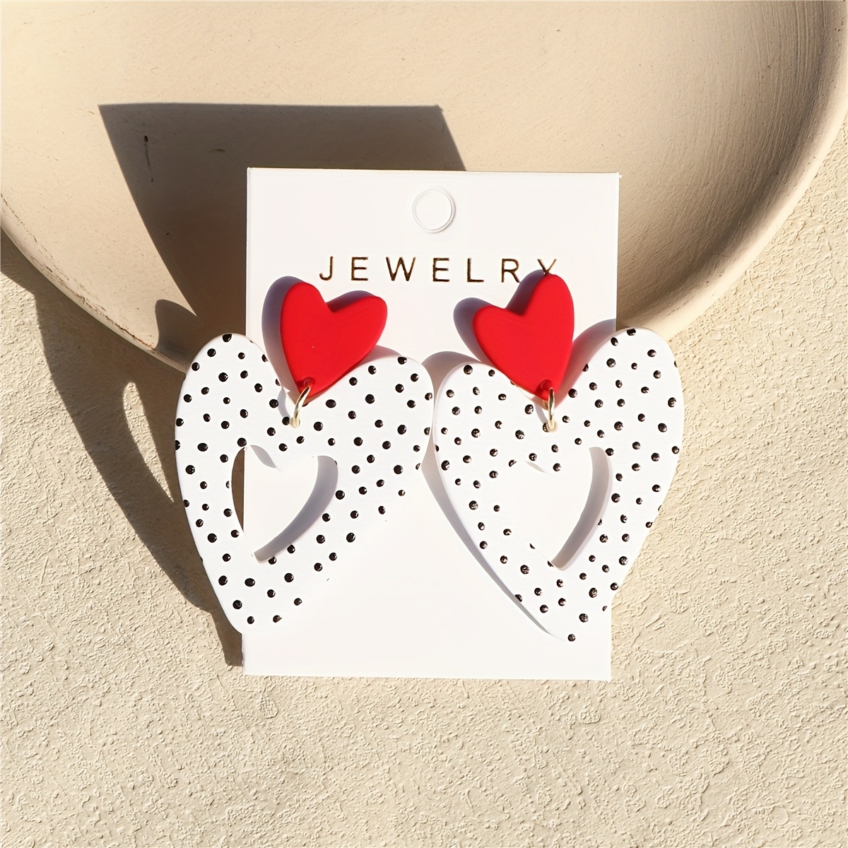 TEMU 1 Pair Valentine's Day Heart Acrylic Women's Earrings – Red And White Polka , Romantic And Cute, Stainless Steel Ear Studs, Suitable For Parties