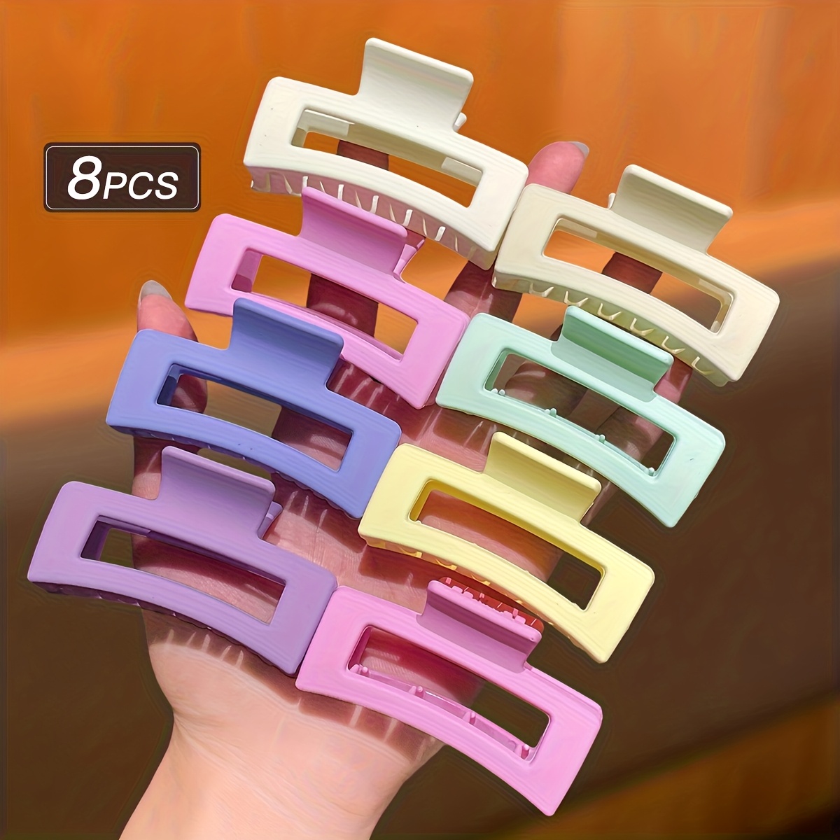 Image of 8pcs Women's Fashion Minimalist Colorful Medium Square Hair Clips, Ideal For Daily Use, Hair Accessories, Gift Recommendation