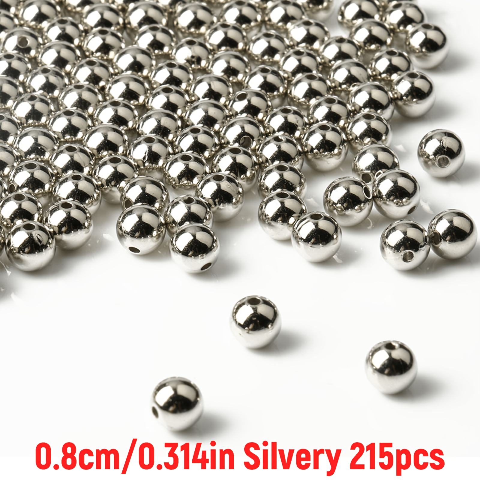TEMU 1015pcs/515pcs/215pcs Perles rondes argentées en acrylique de 4mm/6mm/8mm pour la fabrication de bijoux, bracelets et