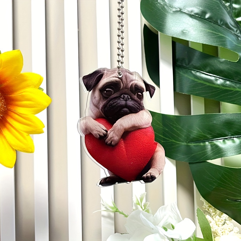 

Adorable Pug Keychain With Heart - Acrylic Car Interior Decoration