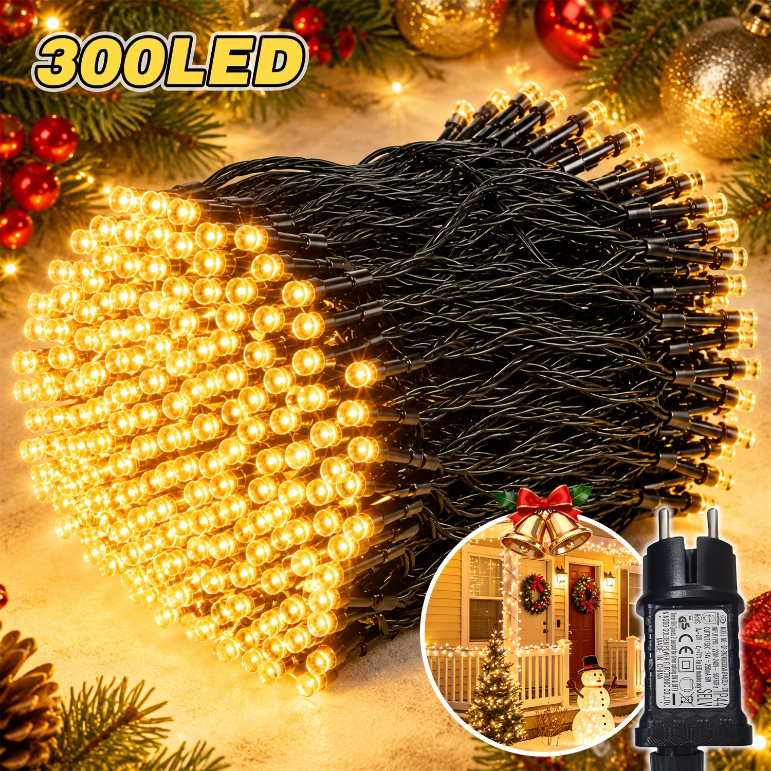TEMU Dunkelgrüne Draht-LED-Schlafzimmer-Dekolichter, 32/22/12m Weihnachts-Lichterkette, Lichterkette mit EU-Stecker, 8 Beleuchtungsmodi mit