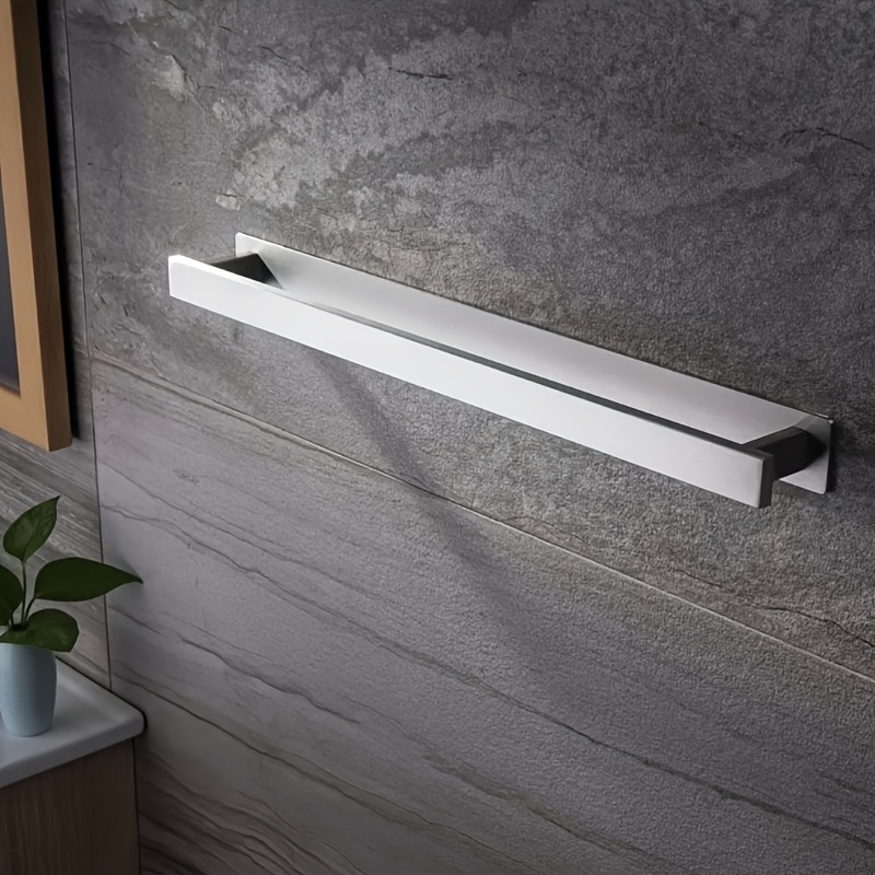 Image of 1pc Wall-mounted Towel Rack - Made Of Stainless Steel, No Drilling Required, Rectangular Single-bar Design, , Fashionable Bathroom Accessory | Minimalist | Rack | Can Hold Multiple Towels, Towel Racks