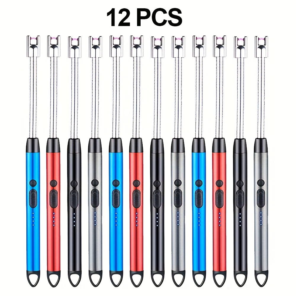 TEMU Set Of 12 Usb Rechargeable Electric Lighters Featuring A Flexible Neck, Windproof Design, 360-degree Rotation, Arc Ignition, Led Battery Level