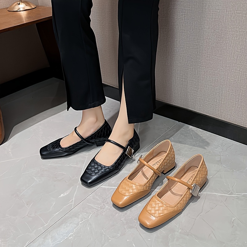 

Women's Fashion Flat Shoes, Solid Color Square Toe Work Shoes With Lock Detail, Versatile Soft Sole Commuter Shoes