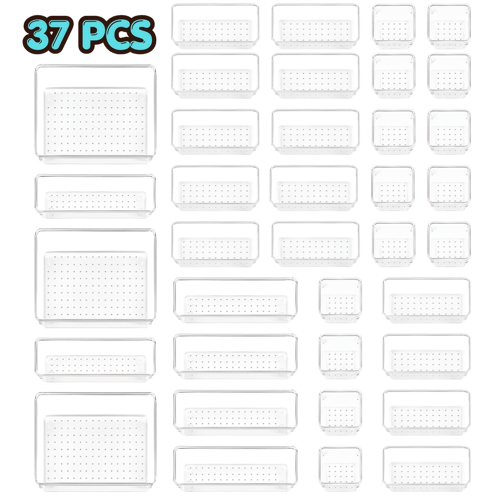 TEMU 37pcs de Rangement de Tiroir en Plastique Transparent de Différentes Tailles - Idéal pour du Bureau et des Ustensiles de Bureau, Parfait pour ,