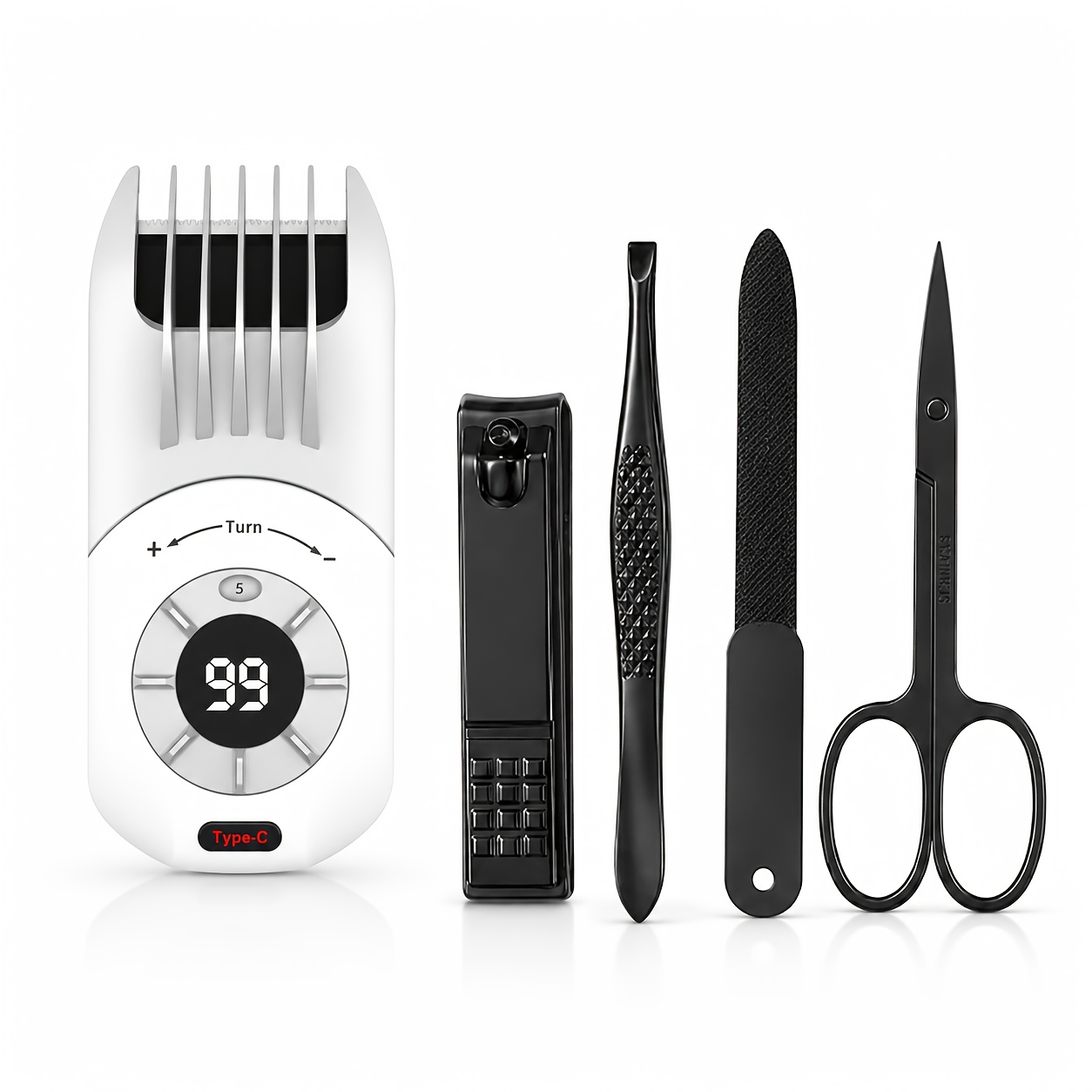 Image of Professional -one Grooming Kit For Men, Electric Hair Trimmer With 5 Adjustable Length Settings, Led Display, Usb Type-c Rechargeable, Includes Nail Clipper, Ear Pick, Nail File & Grooming Scissors