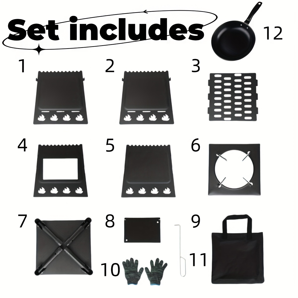 Portable Wood Burning Camp Stove - Heavy-Duty Outdoor Campfire Stove with Sturdy Legs & Air Vents, Firewood/Bonfire Compatible for Hiking, Backpacking, Picnic, BBQ, Travel - No Electricity/Flint/Magnesium Needed