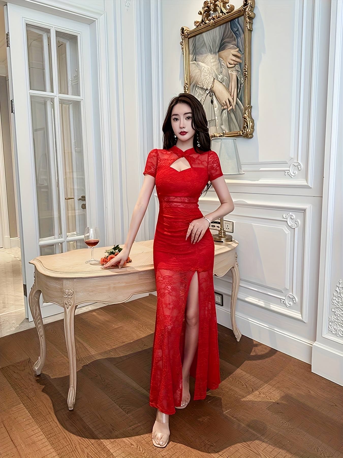 lace dress women spring summer cheongsam - Temu Oman
