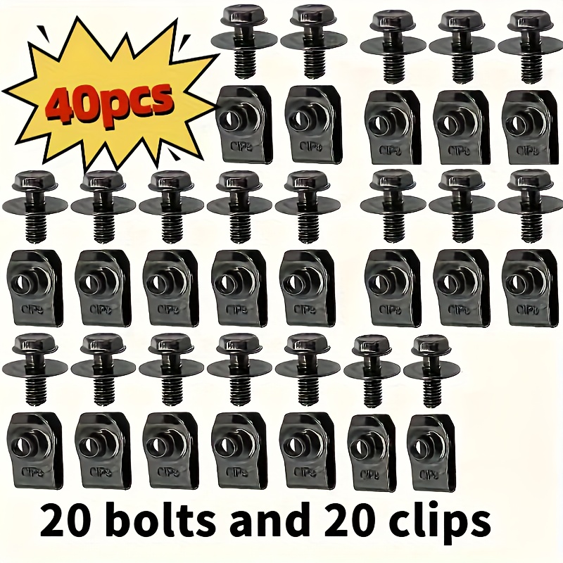 Image of 40pcs Automotive Body And Set (20 Screws + 20 Washers), M6 Under- Splash Guard, Bumper Fender Liner Fastening Rivet Screws, Bumper Fender Liner Metal Anti-corrosion U-shaped Fixing Clips