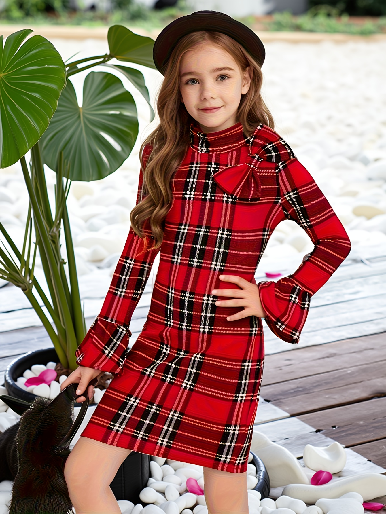 girls' red black long sleeve dress length casual Temu Qatar