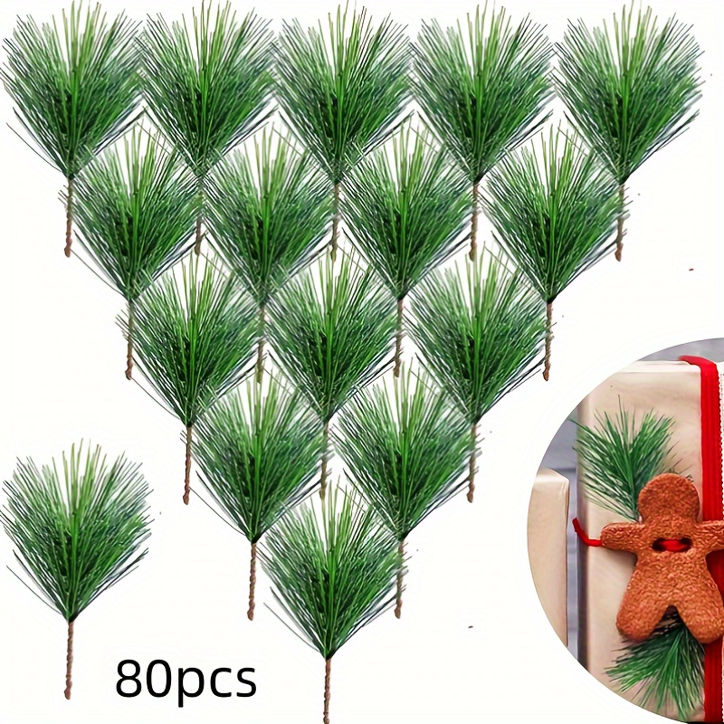 

80pcs Premium Artificial Pine Needles - 3.9" Faux Pine Branches For Diy Christmas Wreaths, Holiday Decor & Crafts - Home, Party, And Seasonal Displays