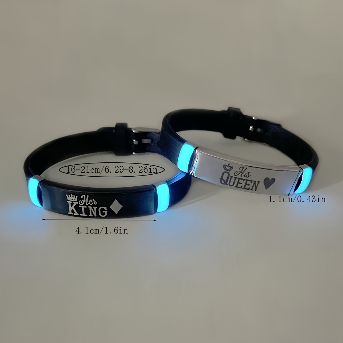 2pcs Luminous Square Couple Bracelets, Heart Crown Pattern
