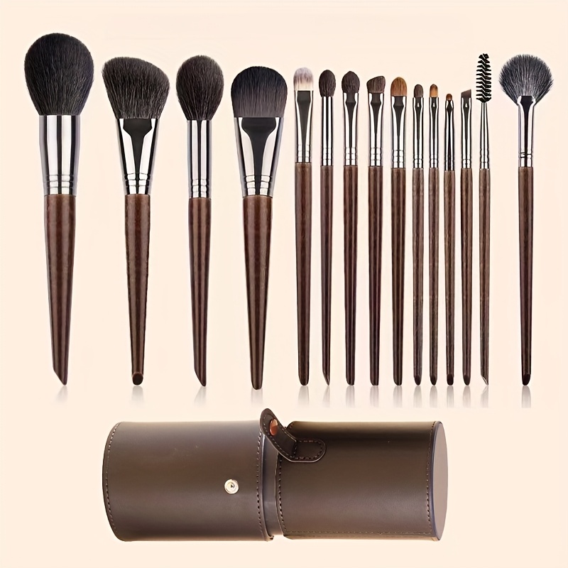Set Of 15 High-quality Brushes Made From Animal Hair, Including A Brush Holder. The Wool Foundation And Eyeshadow Brushes Are Perfect For Beginners And Professional Makeup Artists