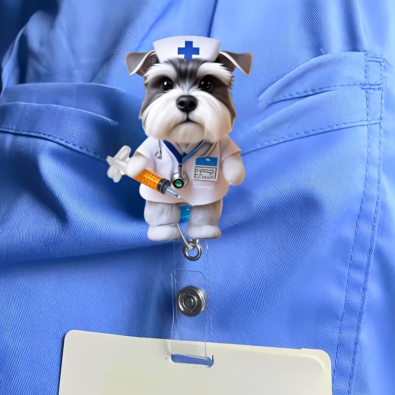 

1pc Nurse Dog Retractable Id Badge Reel Holder, Acrylic () Clip-on Badge Reel For Nurses, Nursing Name Tags, Medical Students, Doctors, Nurse, Practicing Nurse - And Professional Work Accessory