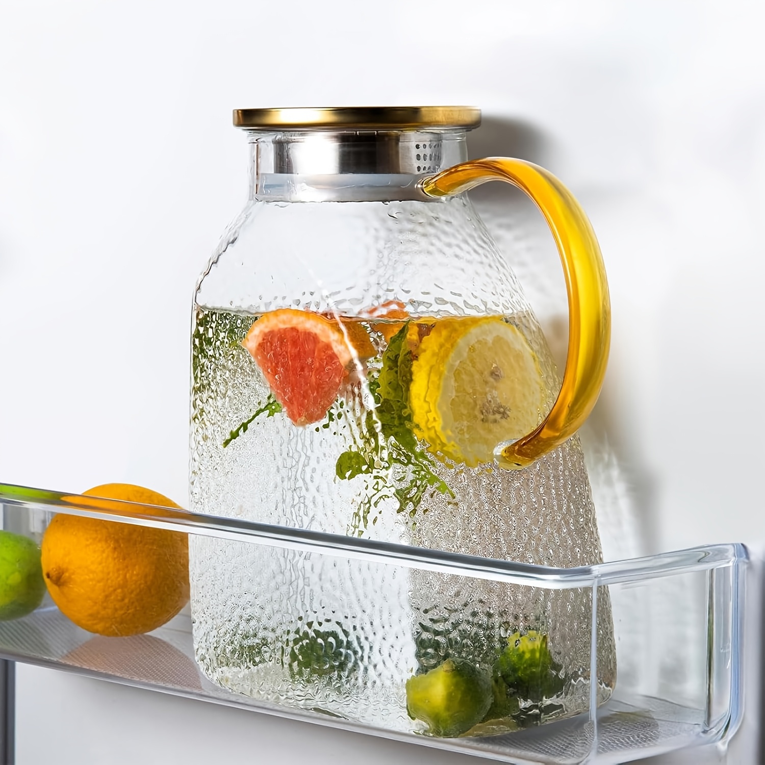 TEMU Glass Cold Water Jug With Lid (refrigerator Safe), 1.8 / 63 Ounces, With Handle And Lid, 0.53 Gallon Glass Teapot/water Jug/glass Bottle,