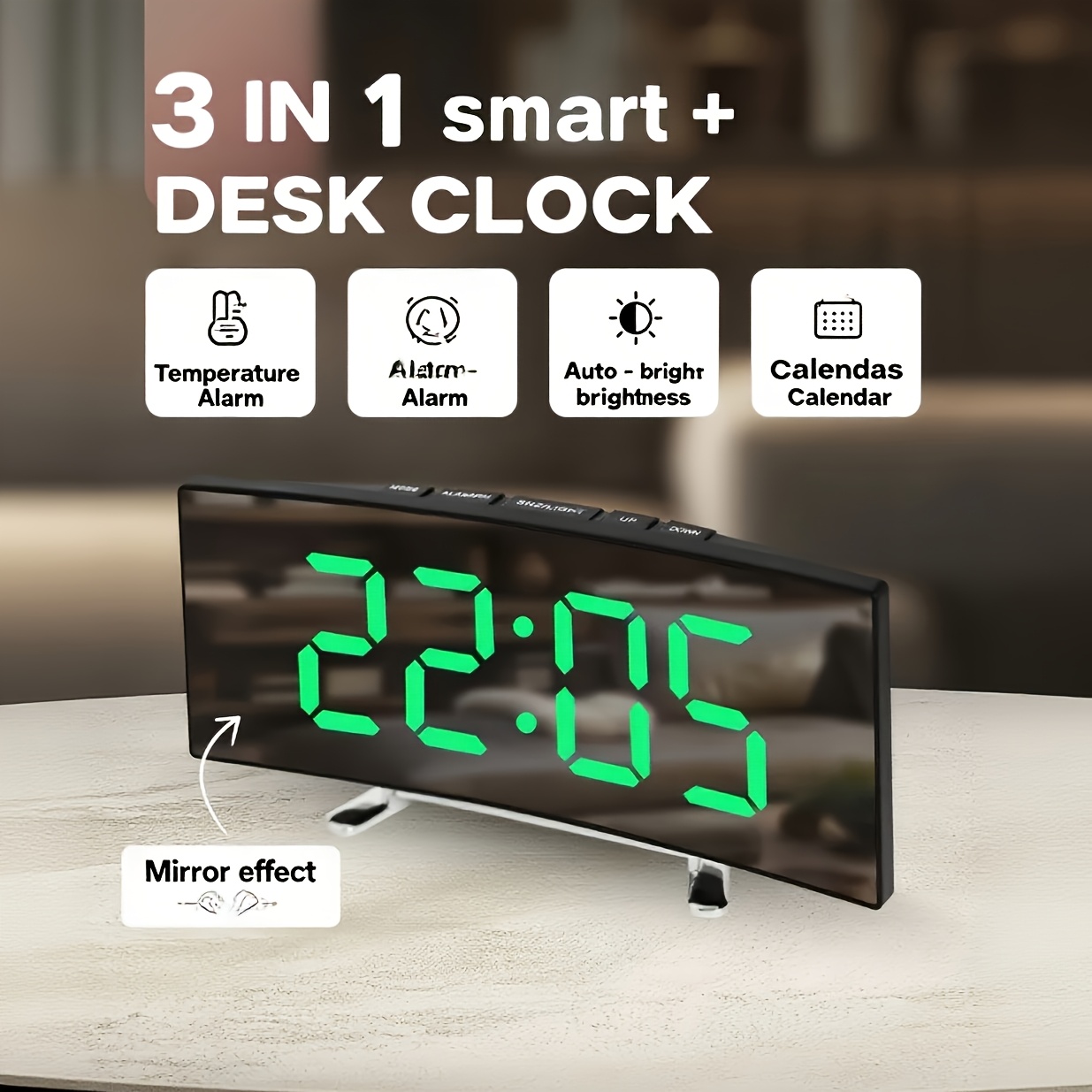 orologio elettronico   con    ,     led, orologio a specchio moderno  , sveglia digitale silenziosa, due modalità di  : batteria o cavo  ,   per la decorazione di soggiorni,   e case Dettagli dell'articolo 6