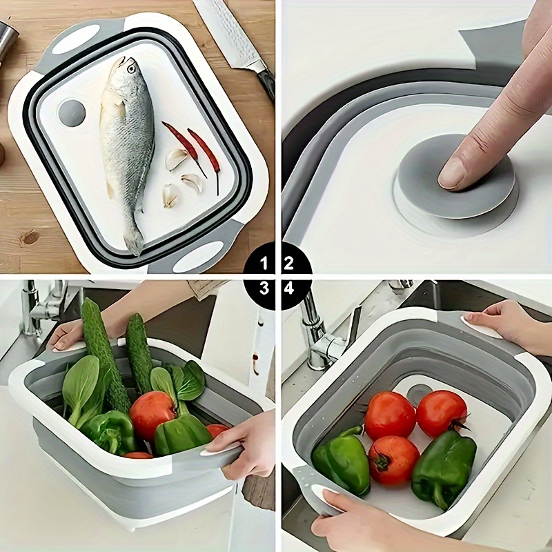 Tábua de corte de plástico multifuncional com   de lavagem dobrável - Design antiderrapante, pendurável, seguro para o contacto com alimentos para cortar e lavar 8