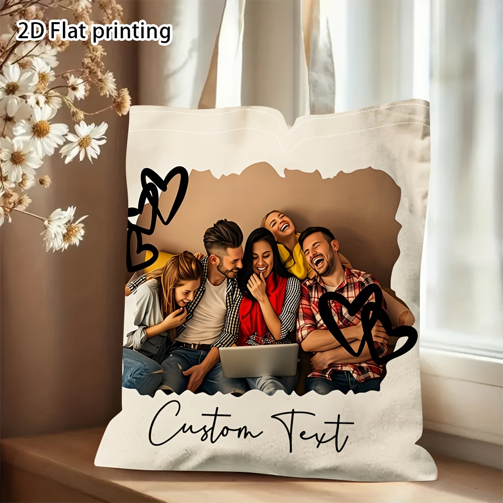 TEMU 2d Flat, Customizable, 1pc, Double-sided Printed, Custom Photo Tote Bag, Party Tote Bag, Personalized Friend Picture Tote Bag, Birthday Photo
