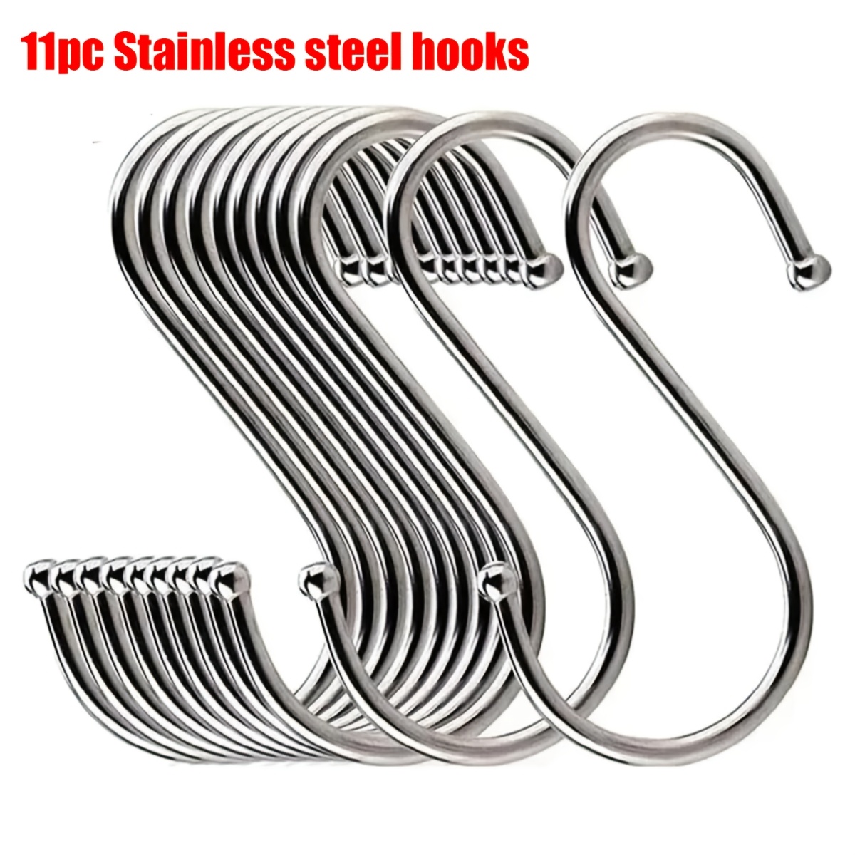 TEMU 11pcs Extra-large Stainless Steel S-hooks, Heavy-duty Hooks, Suitable For Various Uses Including Kitchenware, Bathroom Fixtures, Plants, Towels,
