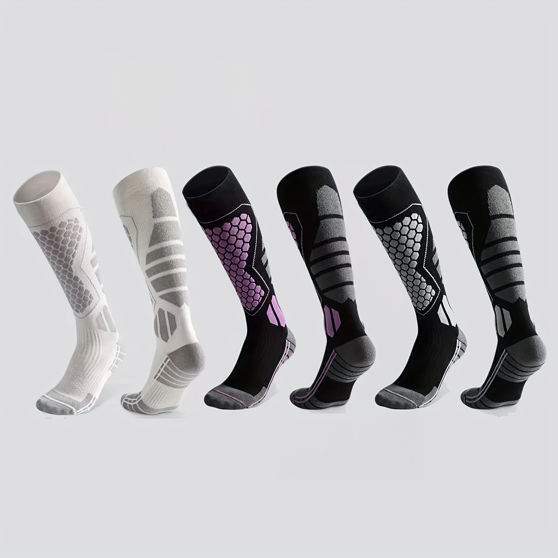 Image of 3 Pairs Ski Socks Men Winter Warm Thickened Long Socks Men's Professional Cycling Mountaineering Running Hiking Compression Mid-tube Velvet Socks