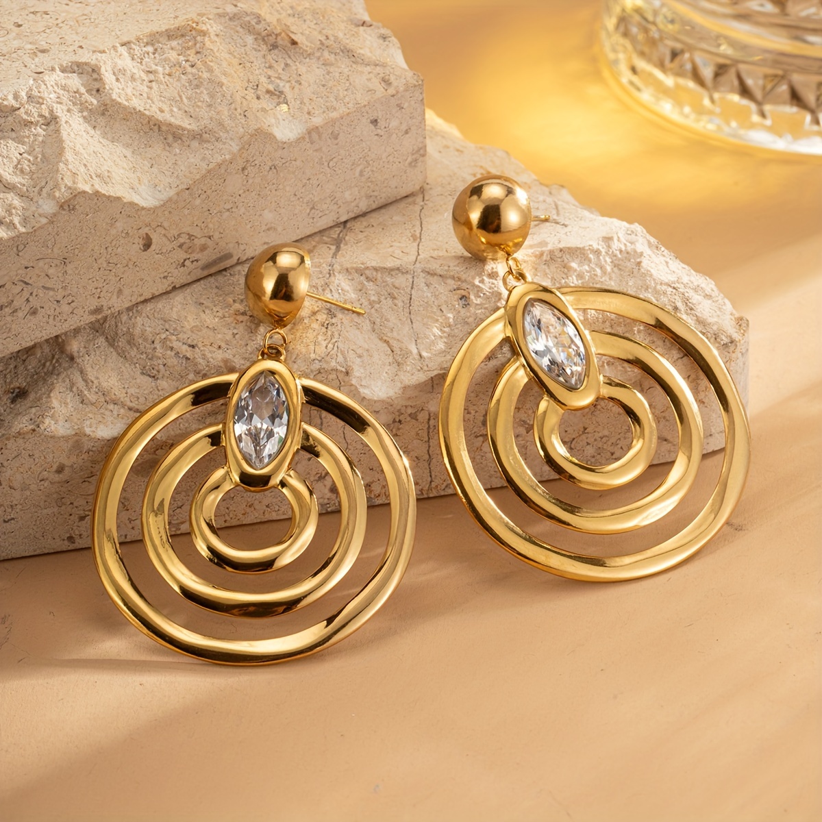 W-Shape Earrings with store Zirconia in 18k Gold-Filled