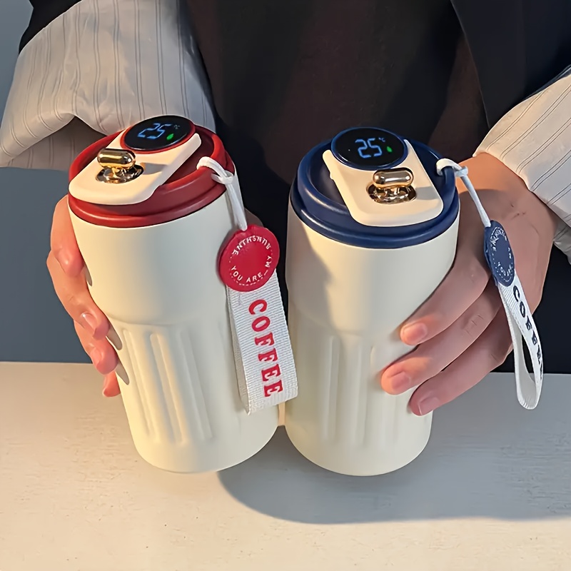 1 stainless steel insulated coffee mug with temperature display 15 5 ounce capacity multi functional travel mug hand wash   reusable portable drinkware with button battery suitable for christmas halloween and valentines day gifts