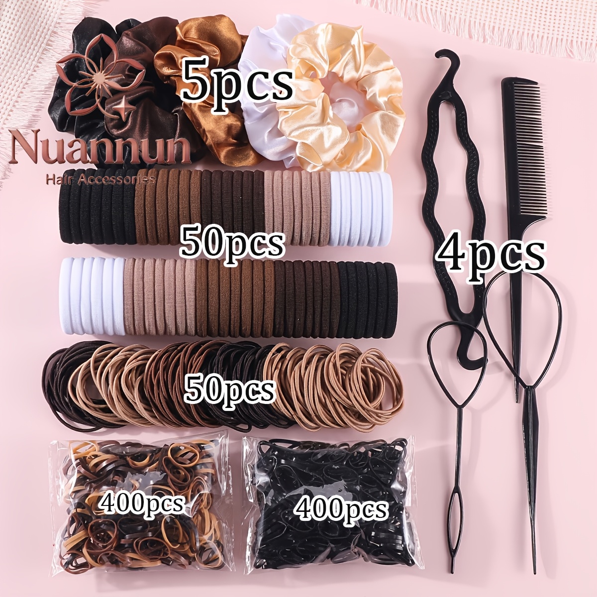 TEMU 909pcs Series de Minimalista Coleteros para el Cabello Combinación Grande de Cuerdas para el Cabello Anillo de Grande Adiciones para el Cabello