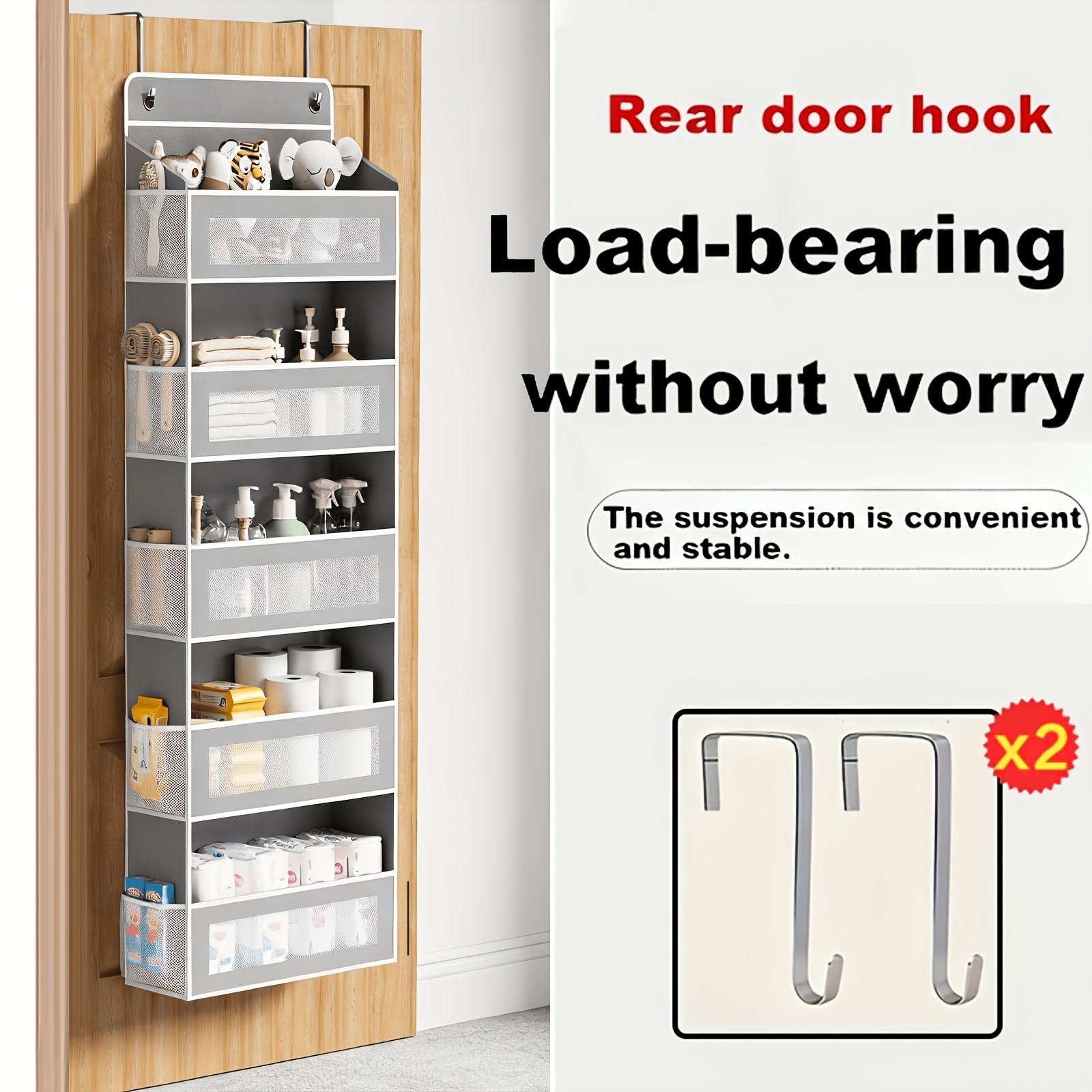TEMU Door Storage Organizer, 5-tier Hanging Over-the-door Organizer With 5 Large-capacity Pockets, Anti-tip 44 Lbs Load Capacity Back-of-door Storage