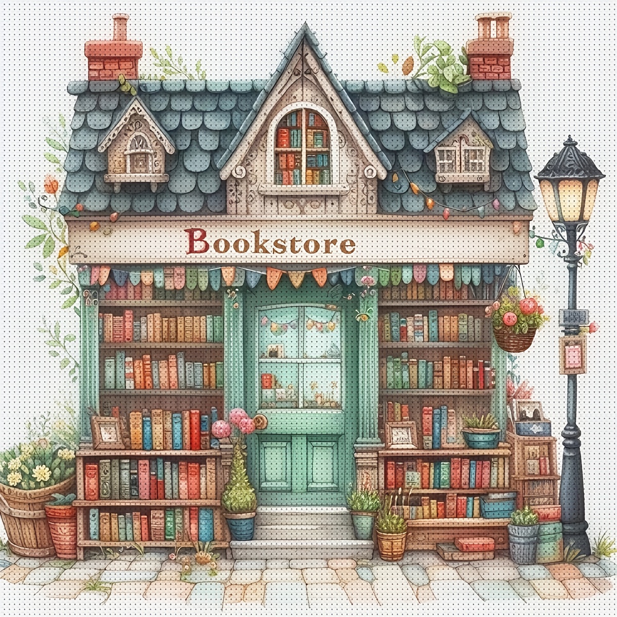 TEMU Jozysh 1pc 30x30cm-11.8x11.8inch/40x40cm-15.7x15.7inch Frameless 11ct/14ct Stamped Fabric Cross Stitch Starter Kit, Book Store, Relaxing