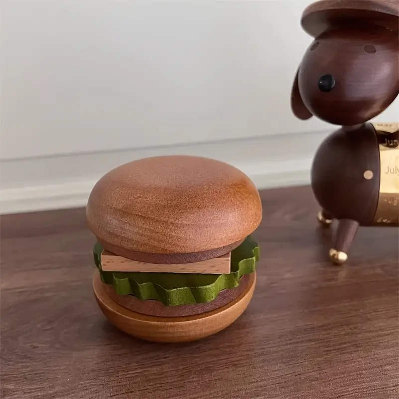 1set creative and fun solid wood burger cup cushion wooden craft fruit plate tea cushion home storage desktop multifunctional decoration details 5