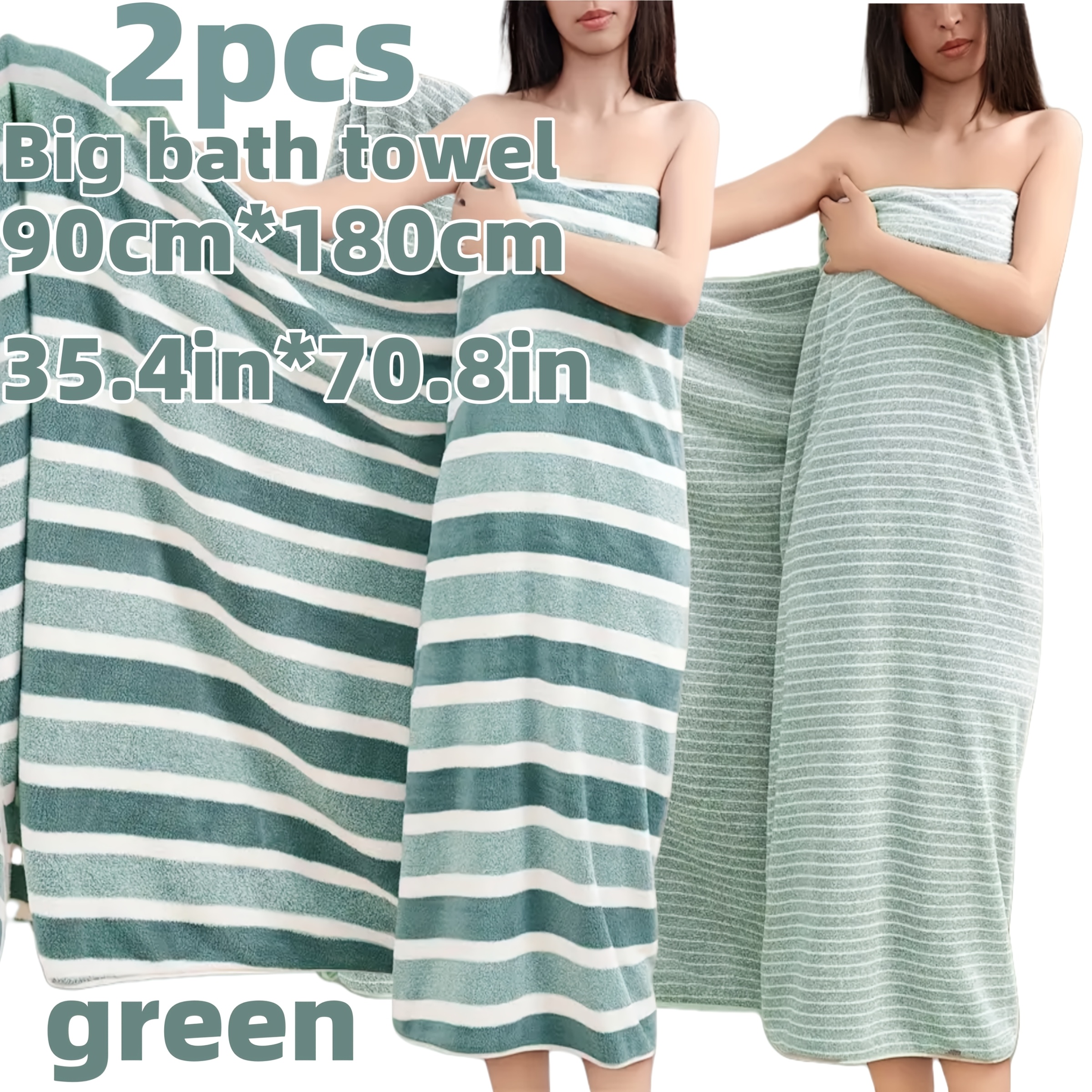E-shop 2 Stück Gestreifte Badetücher 35,4" x 70,8", 100% Coral Fleece Badezimmer-Set, Langlebig & Weich – Schnell Trocknend, für Familien, Extra-Großes