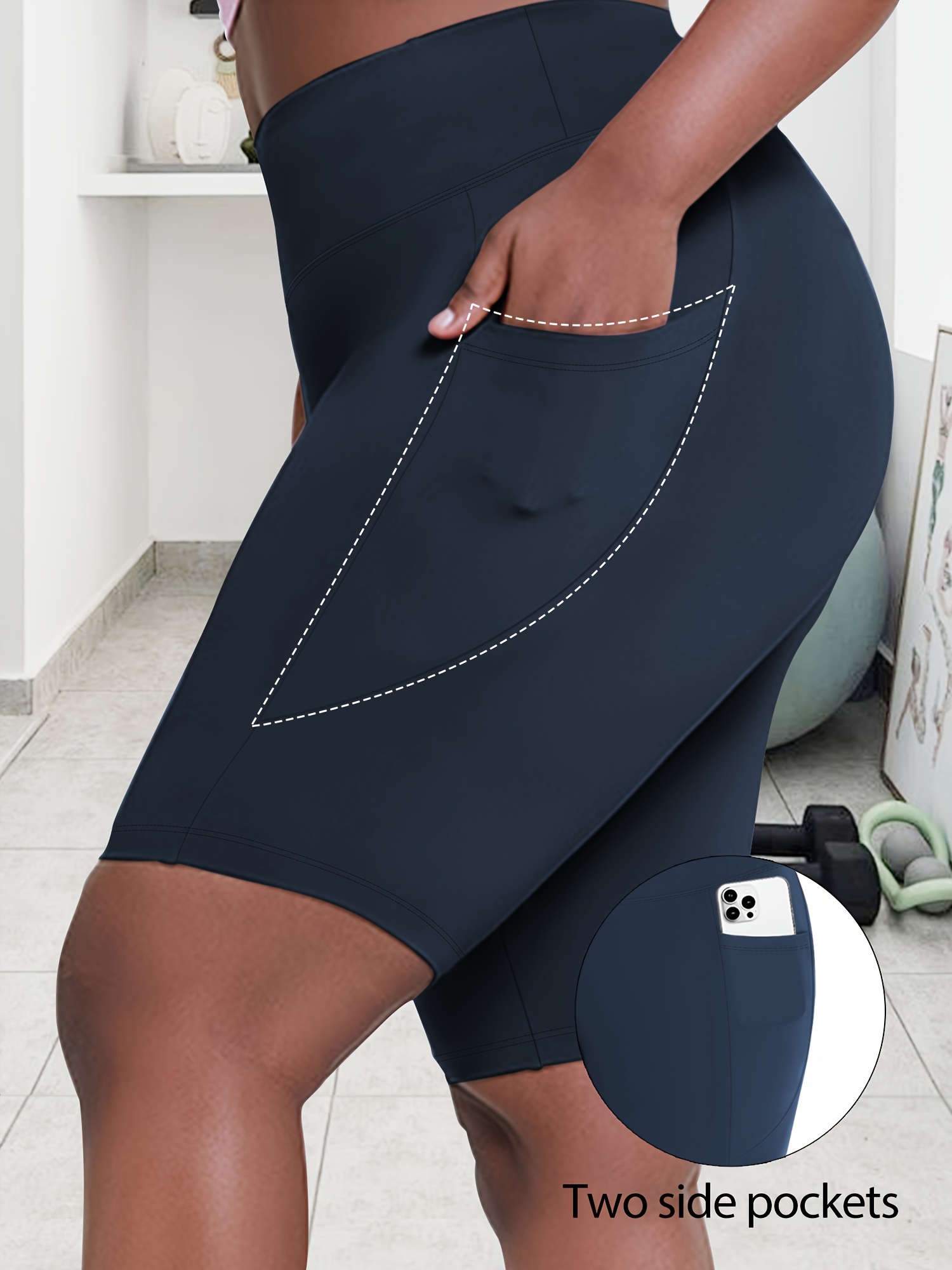 Plus Size - Women'S Plus Size High Waist Crescent Pocketed Shorts - Stretchy, Comfort Fit, Casual Summer Style with Plump Design, Breathable Fabric for Everyday Wear, Plus Size Shorts