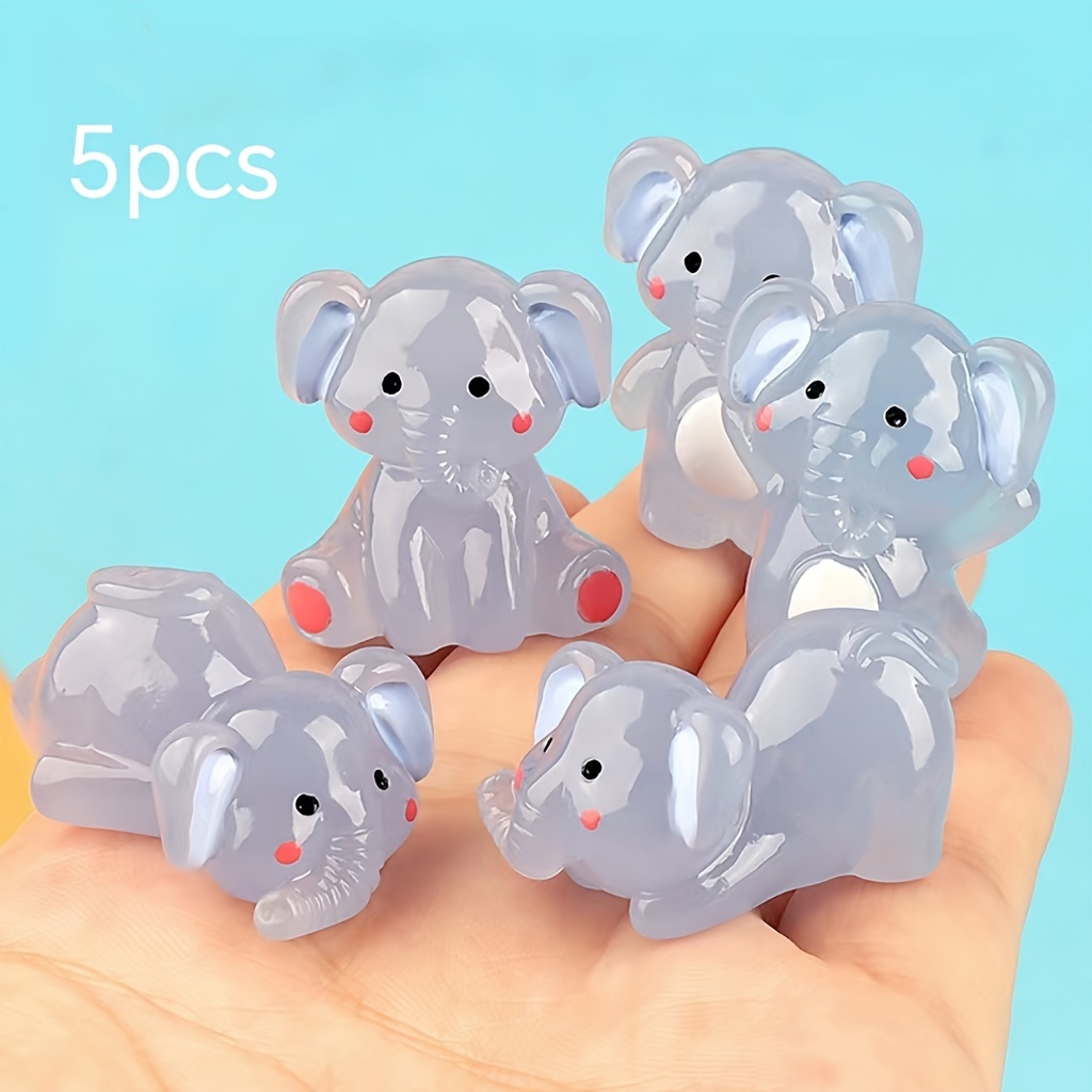 

5pcs Resin Elephant Figurines, Glow In The Dark Miniatures, Handmade Collectible Animal Statuettes, Non-electric Desk Decor For Micro Landscape Accessory