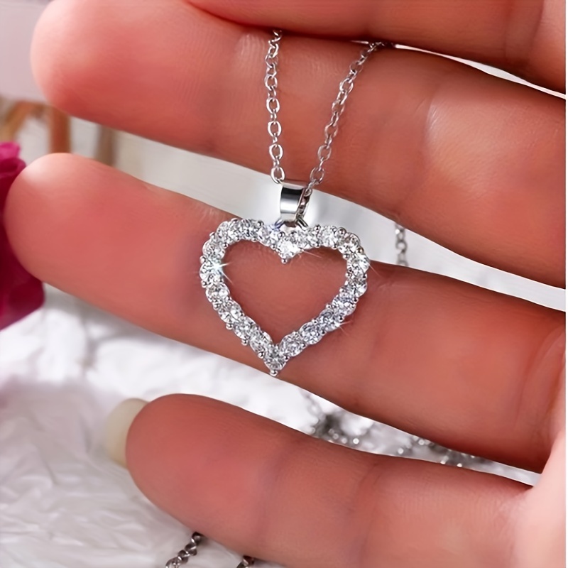 

Stainless Steel Love Pendant Necklace With Full Accents - Fashionable Silvery , Crystal Necklace