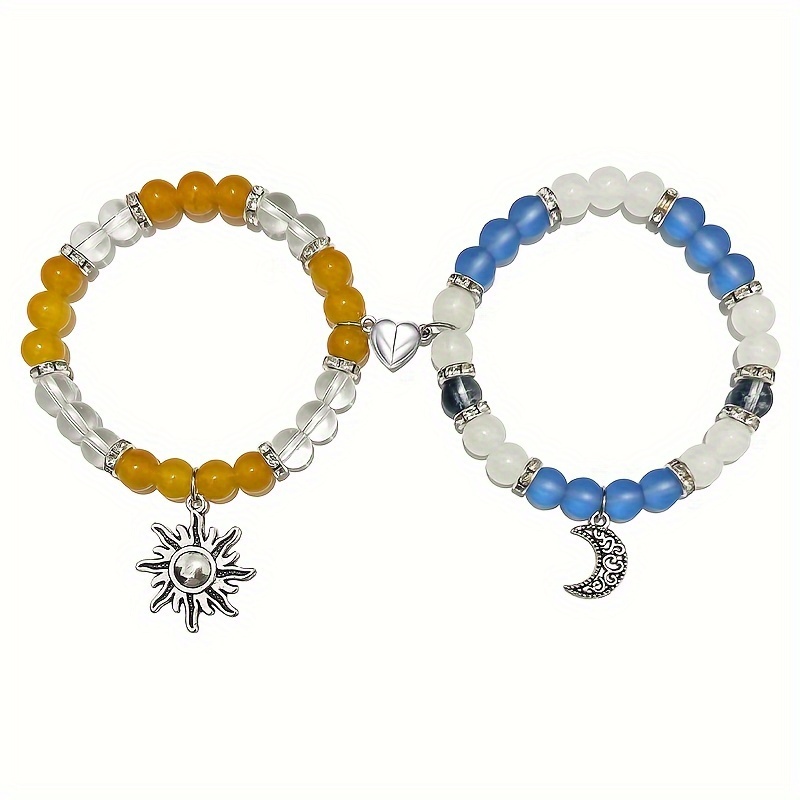 

2pcs Minimalist Moon & Star Charm Bead Bracelet For Women Men Couples Bf Bracelets