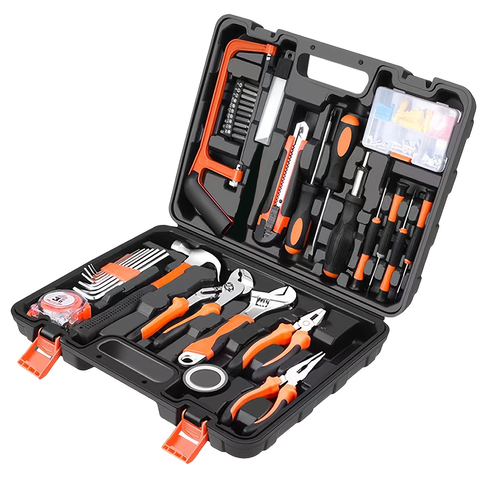 102pcs tool set toolbox set including plastic box hammer pliers wrench and screwdriver set daily household maintenance tool set Product details 1