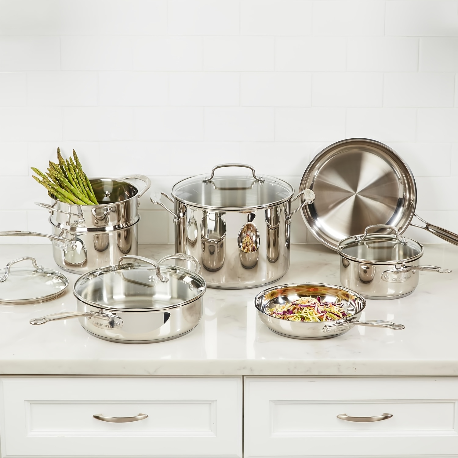 11pcs Stainless Steel Pots And Pans Set, Non-Toxic Kitchen Cookware Set with Glass Lids, Induction Compatible Cooking Set, Aluminum Core Fast Even Heating, Cool Touch Handles, Dishwasher Safe for Daily Cooking, Family Kitchen Essentials