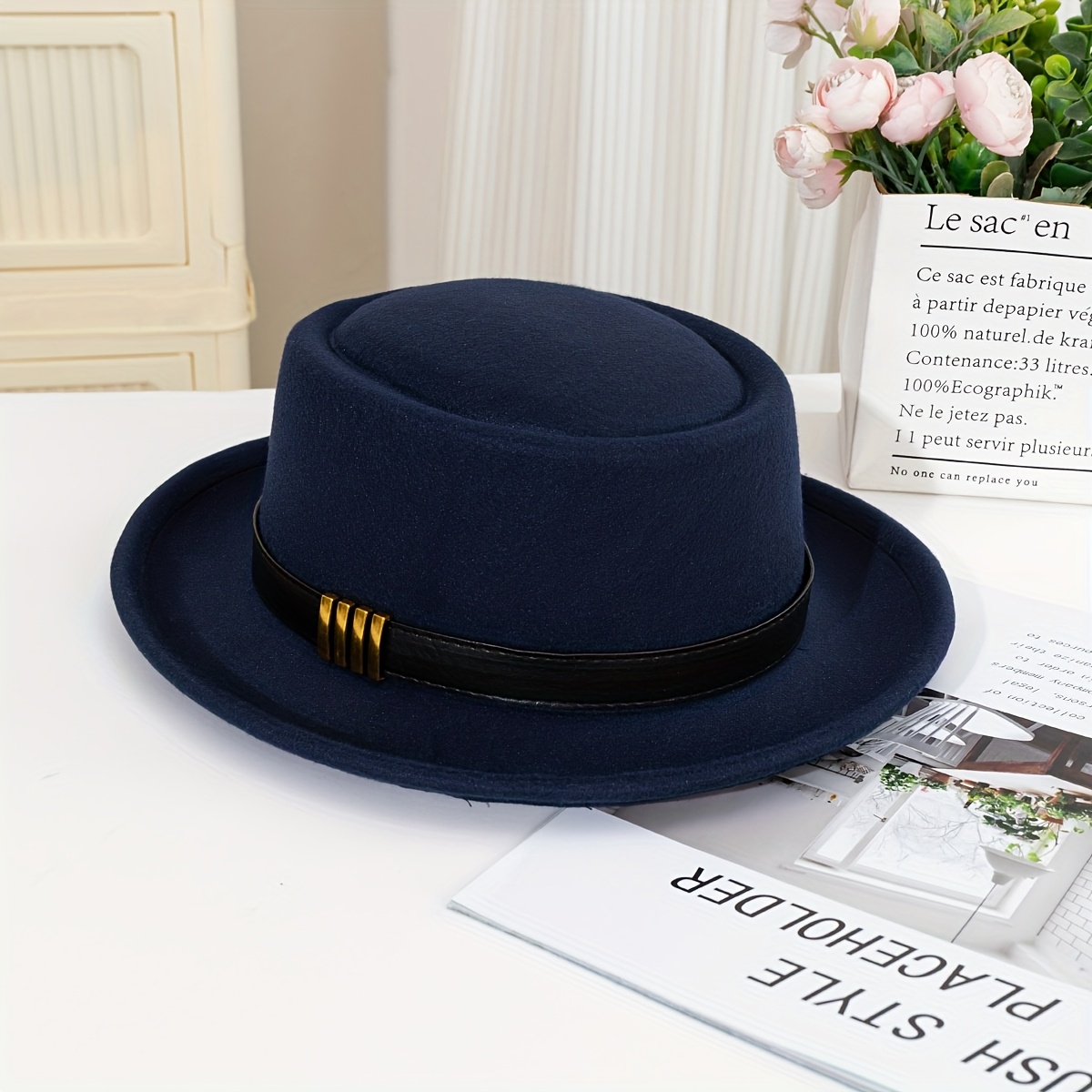 TEMU 1 Ladies' Small Brim Four-loop Belted Layered Top Hat, Fashionable, Elegant, And Grand, Suitable For Daily Wear And Holidays