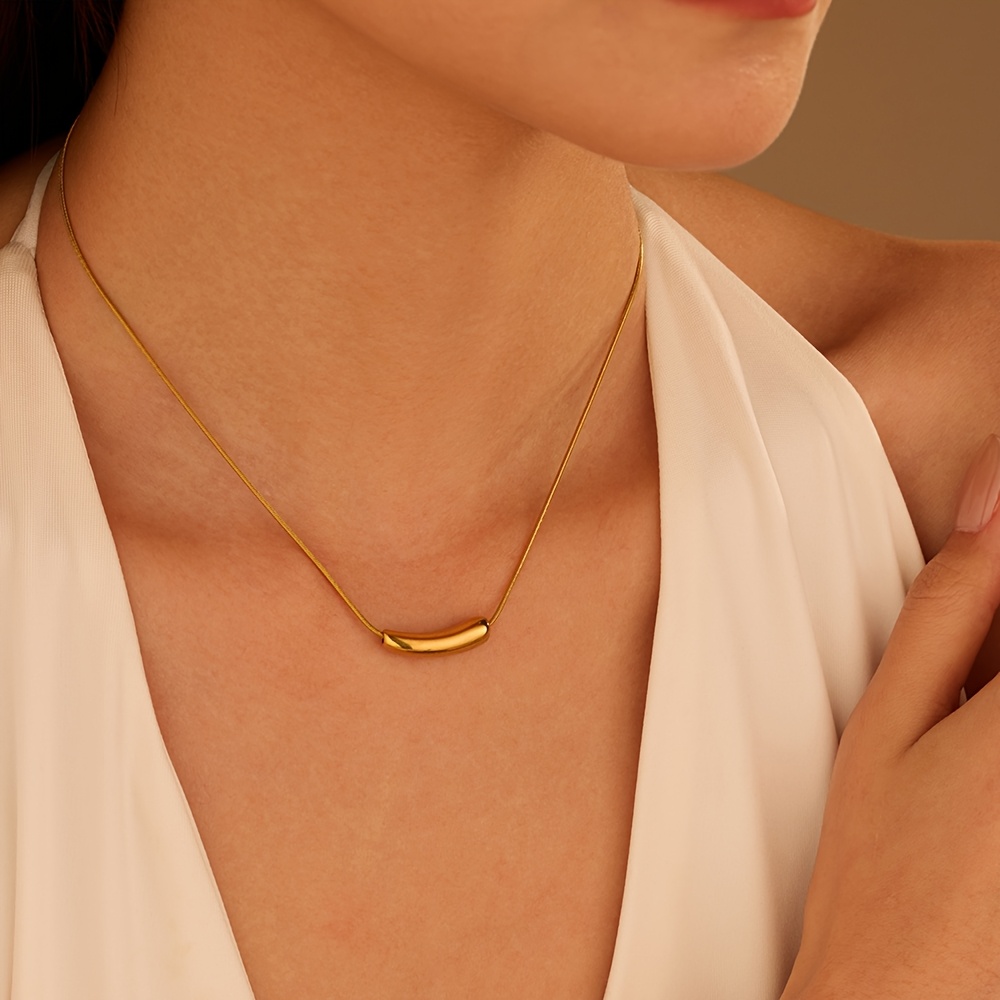 TEMU 1 Elegant And High-end Long Water Drop Stainless Steel Women's Necklace, High-quality Eggplant Geometric Pendant Stainless Steel Clavicle Chain