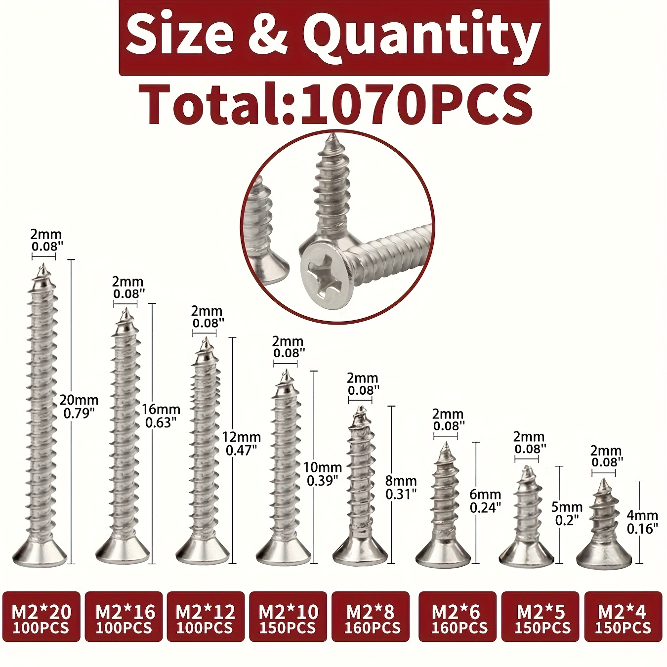 60 Tornillos Autoperforantes M3x10 Mm – Cabeza Plana, Acero Inoxidable, Con Arandelas Y Llave Torx