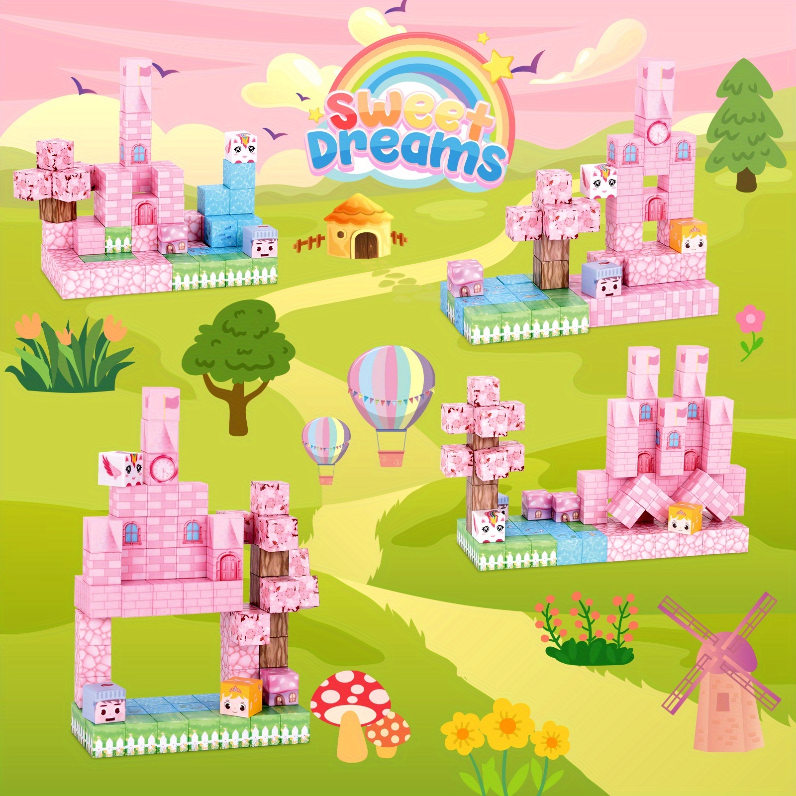100pcs Sakura Snow Castle Magnetic Building Blocks Set