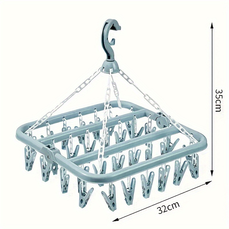 large capacity foldable hanger with 32 clips   plastic   socks underwear storage in bathroom bedroom closet wardrobe   in   green plastic sock hanger foldable laundry rack drying racks details 4